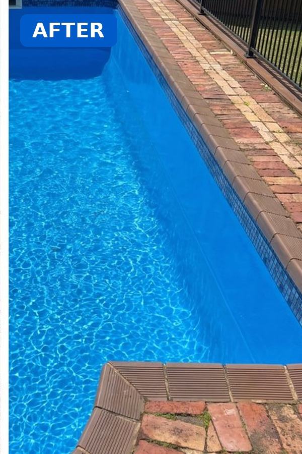 After: same pool resurfaced with smooth blue fibreglass finish