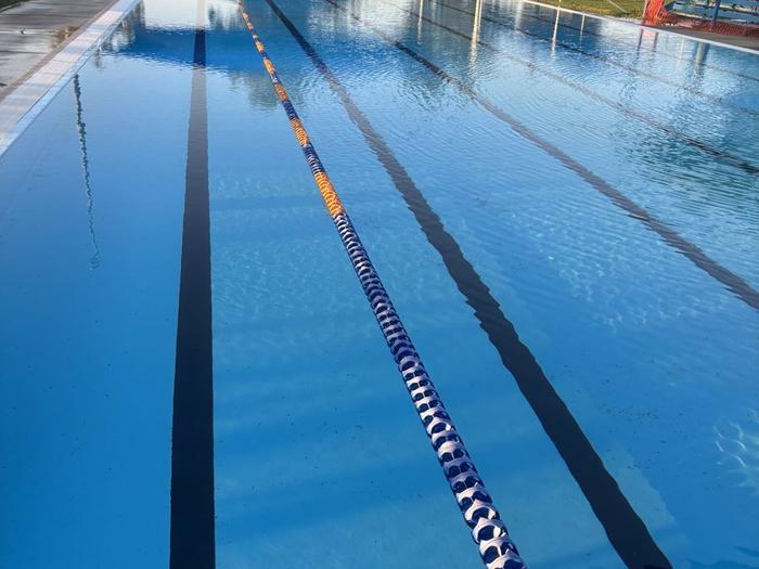 Commercial lap pool filled with lane ropes